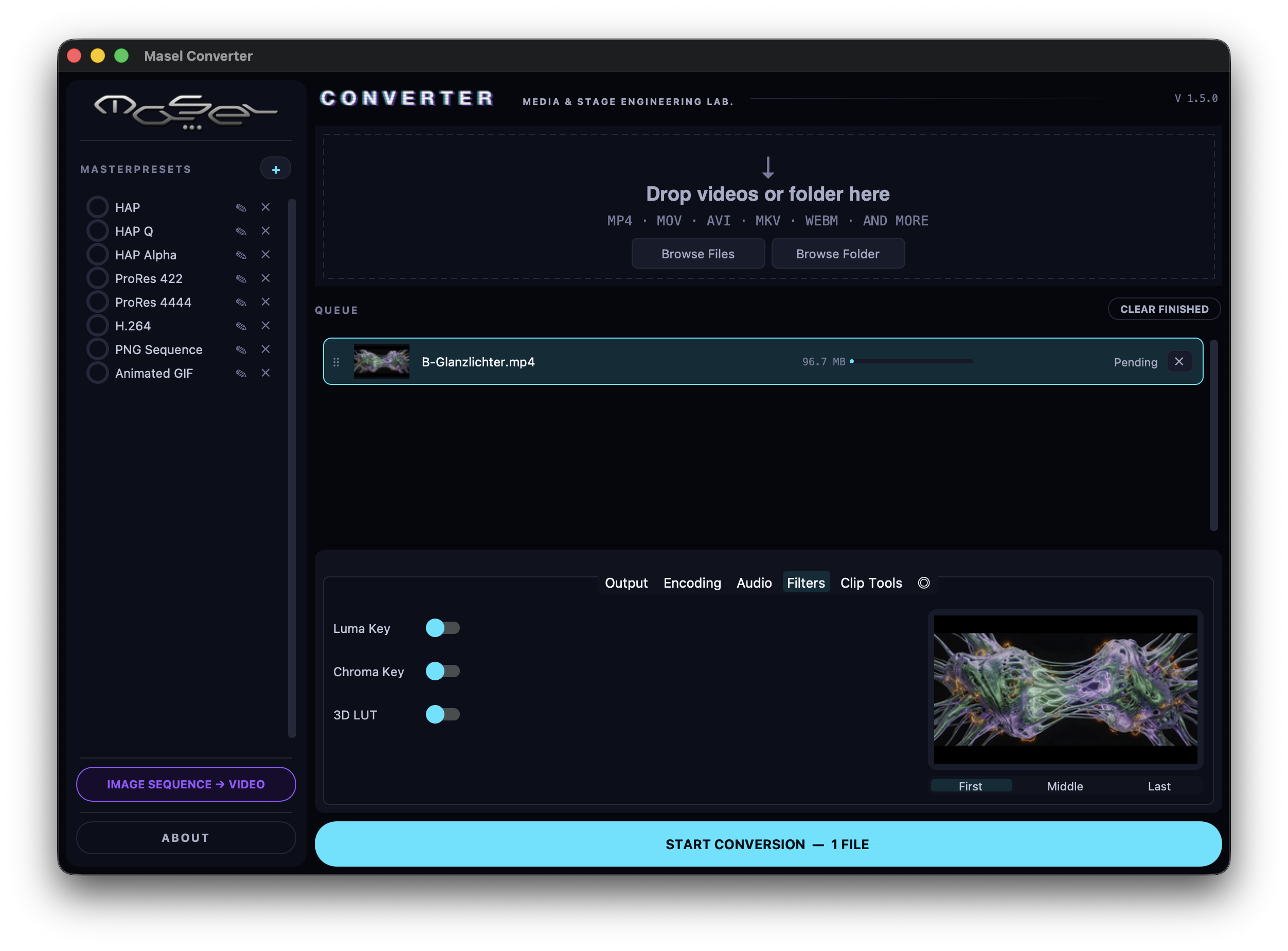 MaSeL Converter — screenshot of the user interface